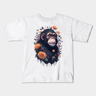 Chimp with Flowers Kids T-Shirt